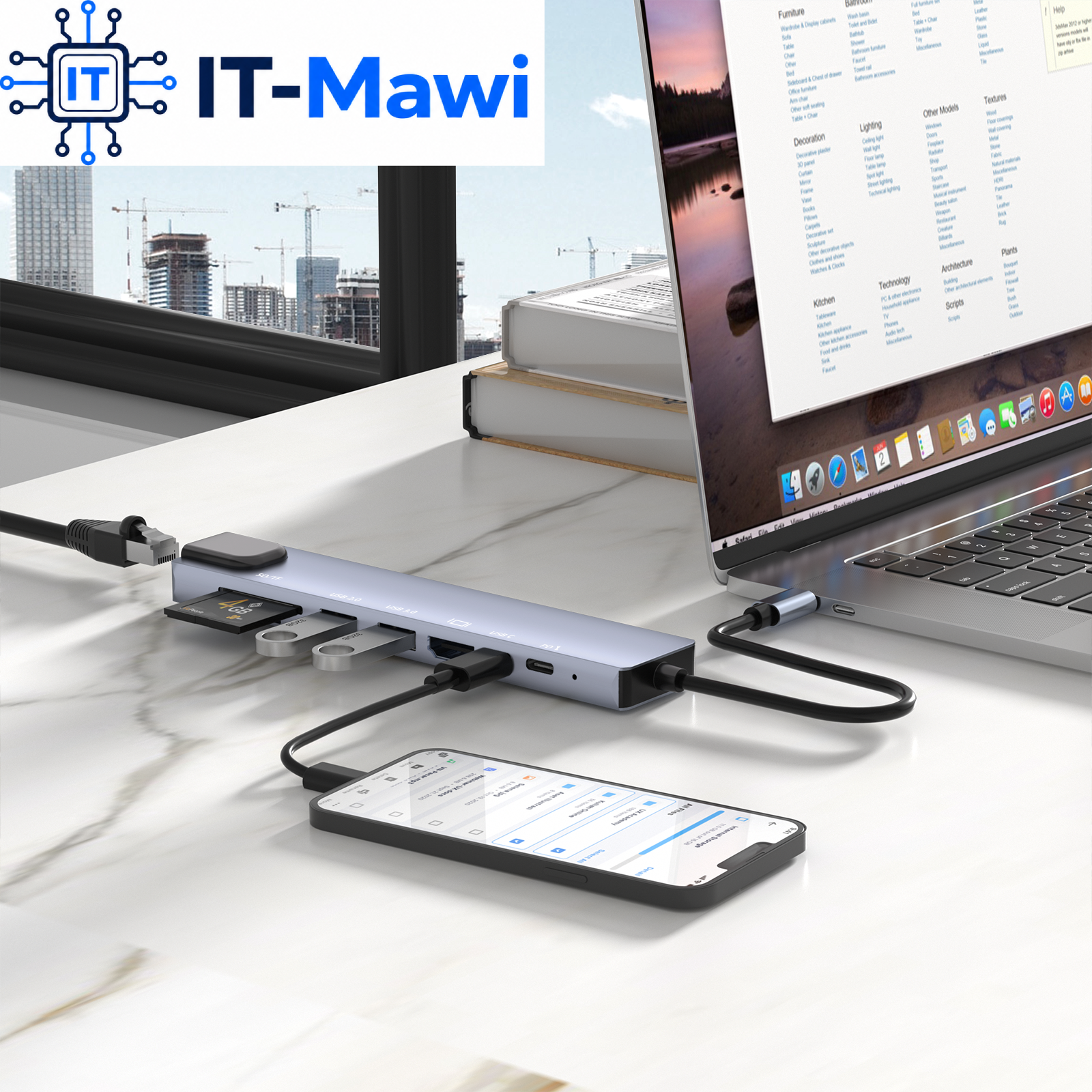 USB-C Hub 8in1 4K HDMI USB 3.0 LAN 87W SD Kartenleser für Laptop und PC