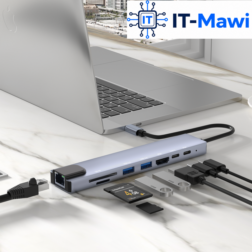 USB-C Hub 8in1 4K HDMI USB 3.0 LAN 87W SD Kartenleser für Laptop und PC