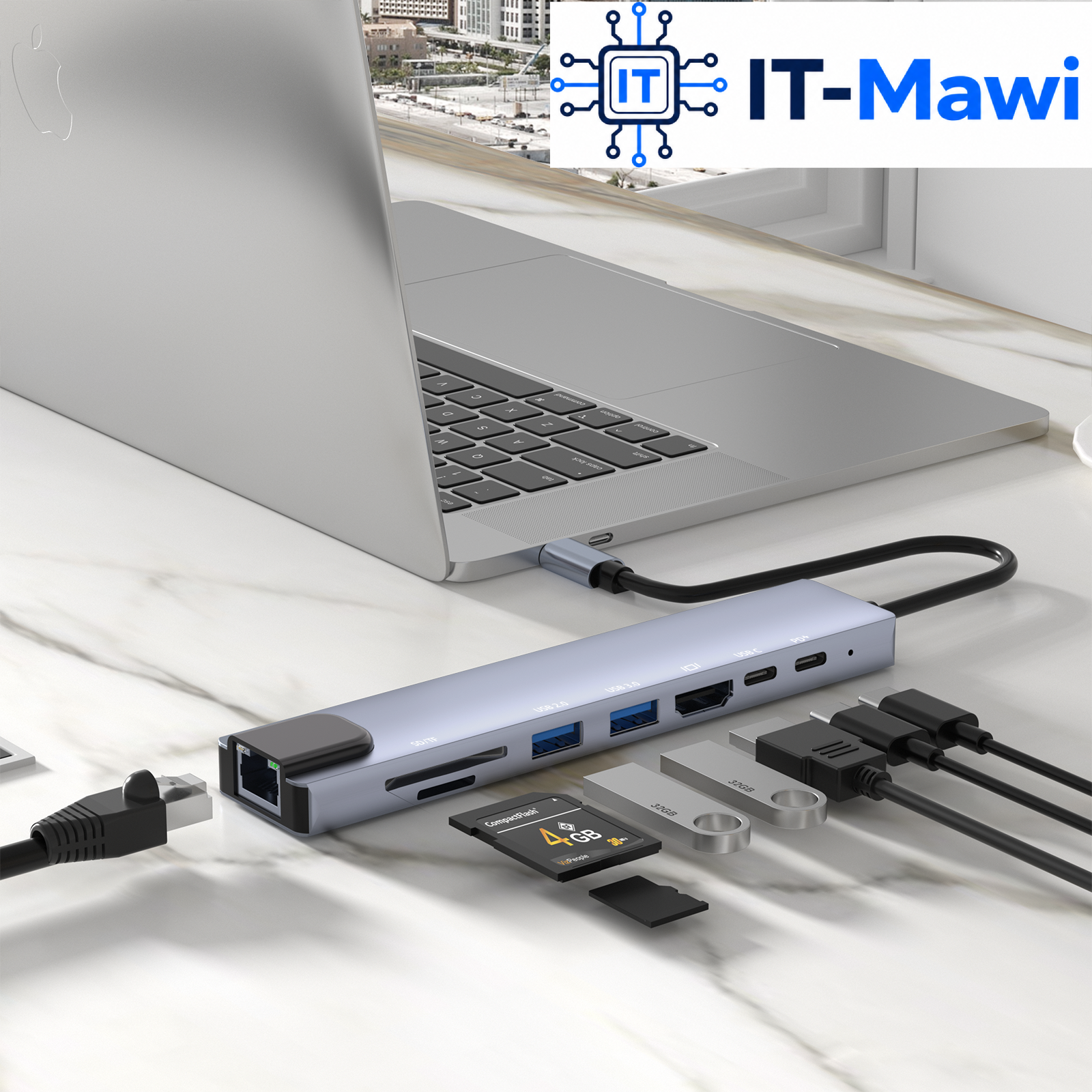 USB-C Hub 8in1 4K HDMI USB 3.0 LAN 87W SD Kartenleser für Laptop und PC