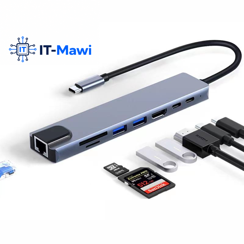 USB-C Hub 8in1 4K HDMI USB 3.0 LAN 87W SD Kartenleser für Laptop und PC